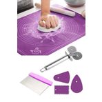 SAVORYHOME 6 Parça Hamur Açma Seti | Silikon Hamur Açma Matı & Hamur Spatulası & Pizza Kesici & 3'lü Dekoratör