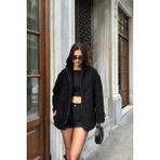 Savorzy Peluş Düğmeli Oversize Ceket - Siyah