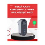 Sayarmarkt 2500W Güç Destekli Akım Korumalı Priz – 3 Usb Çıkışlı