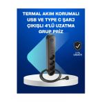 Sayarmarkt Akıllı Akım Dengelemeli 4’Lü Çoklu Priz Type-C Ve Usb Çıkışlı