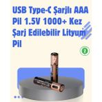 Sayarmarkt USB Type-C Şarjlı Aaa Lityum Pil 1000+ Şarj Döngüsü ile Uzun Ömür - 1 Adet
