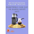 Sayarmarkt Yeni Nesil 2’li Çeyiz Seti: Cam Çay Makinesi & Bol Köpüklü Cam Kahve Cezvesi