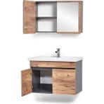 Saydam Banyo Luna 80 cm Alt Üst Banyo Dolabı Takımı (Granit Lavabo) - Ahşap
