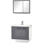Saydam Banyo Yasmin 65 cm Alt Üst Banyo Dolabı Takımı (Granit Lavabo) - Antrasit - Beyaz