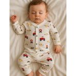 Saye Kids Traktör Desen Bebek Pijama Takımı - 6 Ay - Beyaz
