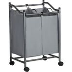 Sayemons Çamaşır Ayırıcı, Tekerlekli ve 2 Bölmeli, Çamaşır Sepeti, Çıkarılabilir Çantalı Çamaşır Arabası, Toplam Kapasite 90 L, Gri, LSF002GS - Option-1 - 0 Siyah