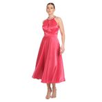 SAYGIN Halter Yaka Saten Midi Abiye Elbise, 38, 81992025624, Kırmızı, Kadın