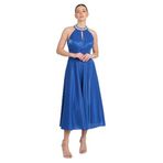 Saygın Halter Yaka Saten Midi Abiye Elbise, 38, 81992025624, Saks, Kadın