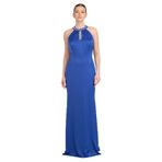 Saygın Halter Yaka Taşlı Balık Form Saten Abiye, 40, 81992025620, Saks, Kadın
