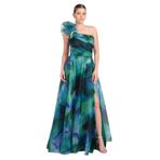 SAYGIN Tek Omuz Desenli Maxi Abiye Elbise, 38, 81992025632, Yeşil, Kadın