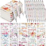 Sayglossy 60 takım ispanyolca hıristiyan hediye kadınlar için İncil ayet dizüstü tükenmez kalem çiçek motivasyon ilham verici kutsal Regalos Cristianos Para Mujer En Español kilise Vbs Sundy okul