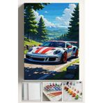 Sayılarla Boyama Çerçeveli Hobi Seti Numaralı Tuval Fırça Boya Dahil Kasnaklı 40x50 Cm Beyaz Araba