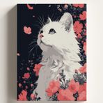 Sayılarla Boyama Tuval Hobi Seti, BEYAZ KEDİ Temalı Fırça ve Boya Dahil Set (Çıtalı) 40x50 CM, Kendin Yap Sayılarla Tuval Boya Kiti (KASNAKLI)