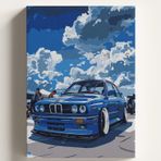 Sayılarla Boyama Tuval Hobi Seti, E30BMV Temalı Fırça ve Boya Dahil Set (Çıtalı) 40x50 CM, Kendin Yap Sayılarla Tuval Boya Kiti (KASNAKLI)