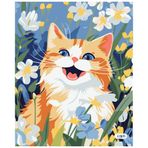 Sayılarla Boyama Tuval Hobi Seti, Fırça ve Boya Dahil Set (Çıtalı) 40x50 CM, Kendin Yap Sayılarla Tuval Boya Kiti (KASNAKLI) (40X50, GÜLÜMSEYEN KEDİ)