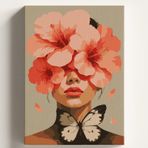 Sayılarla Boyama Tuval Hobi Seti KELEBEK KADIN Temalı Fırça ve Boya Dahil Set (Çıtalı) 50X70 CM Kendin Yap Sayılarla Tuval Boya Kiti (KASNAKLI)