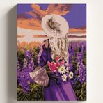 Sayılarla Boyama Tuval Hobi Seti MOR ÇİÇEKLER İÇİNDE KADIN Temalı Fırça ve Boya Dahil Set (Çıtalı) 50X70 CM Kendin Yap Sayılarla Tuval Boya Kiti (KASNAKLI)