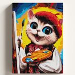 Sayılarla Boyama Tuval Hobi Seti, RESSAM KEDİ Temalı Fırça ve Boya Dahil Set (Çıtalı) 40x50 CM, Kendin Yap Sayılarla Tuval Boya Kiti (KASNAKLI)