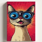 Sayılarla Boyama Tuval Hobi Seti, ŞAŞKIN GÖZLÜKLÜ KEDİ Temalı Fırça ve Boya Dahil Set (Çıtalı) 50x70 CM, Kendin Yap Sayılarla Tuval Boya Kiti (KASNAKLI)