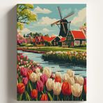 Sayılarla Boyama Tuval Hobi Seti YEL DEĞİRMENİ LALELER Temalı Fırça ve Boya Dahil Set (Çıtalı) 40x50 CM Kendin Yap Sayılarla Tuval Boya Kiti (KASNAKLI)