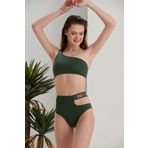 sayina Kadın Yeşil Simli Tek Omuz Taşlı Lastik Detaylı Yüksek Bel Astarlı Şık Bikini Takımı S123Y123N0