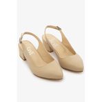 SAYL Bej Hakiki Deri Kadın Slingback Arkası Açık Topuklu Ayakkabı