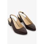 SAYL Kahve Hakiki Deri Kadın Slingback Arkası Açık Topuklu Ayakkabı