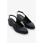 SAYL Lacivert Hakiki Deri Kadın Slingback Arkası Açık Topuklu Ayakkabı