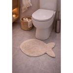 Saymine Kuzu Peluş Süet Taban Ince Banyo Paspası - Balık Desenli Yumuşak Tüy Dokusu - Bej