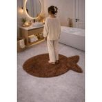 Saymine Kuzu Peluş Süet Taban Ince Banyo Paspası - Balık Desenli Yumuşak Tüy Dokusu - Kahverengi