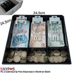 Saypos Metal Mandallı Rampalı Çekmece İçi Para Düzenleyici 3 Banknot 3 Bozuk Para Gözlü 24,5x24,5x3,5cm