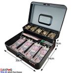 Saypos Şifreli Açılır Ve Taşıma Kulplu Para Kasası 4 Banknot 5 Madeni Para Gözlü Gizli Bölmeli 30x24x9cm