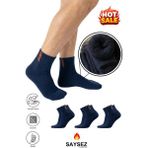 Saysez 3 Çift Termal Erkek Kışlık Patik Yarım Konç Havlu Kalın Çorap Dikişsiz Lacivert Renk Premium Pamuk - 40 - 45