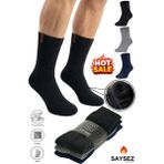 Saysez 3 Çift Termal Erkek Kışlık Soket Havlu Kalın Çorap Dikişsiz Siyah-Lacivert-Gri Renk Premium Pamuk - 40 - 45 - Çok Renkli