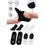 Saysez Bambu Erkek Babet Siyah Beyaz Çorap Dikişsiz Görünmez Kaydırmaz Topuk Silikonlu Premium Spor 4'lü Paket - 40 - 45 - Siyah - Beyaz