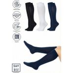 Saysez Bambu Kadın Dizaltı 3 Renkli Uzun Dikişsiz Çorap 3'lü / Pantolon Çorabı / Teni Göstermeyen Çorap - 36 - 40 - Siyah - Beyaz - Lacivert