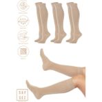Saysez Bambu Kadın Dizaltı Uzun Dikişsiz Çorap 3'lü / Pantolon Çorabı / Teni Göstermeyen Çorap - Bej - 36 - 40
