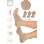 Saysez Bambu Kadın Kaydırmaz Beyaz Taban Silikon Baskı Pilates Yoga Fitness Dans Aktivite Patik Çorabı 3'lü - Bej - 36 - 40
