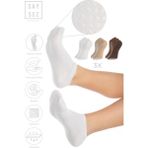 Saysez Bambu Kadın Kaydırmaz Beyaz Taban Silikon Baskı Pilates Yoga Fitness Dans Aktivite Patik Çorabı 3'lü - Beyaz - Kahverengi - Bej - 36 - 40
