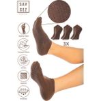Saysez Bambu Kadın Kaydırmaz Beyaz Taban Silikon Baskı Pilates Yoga Fitness Dans Aktivite Patik Çorabı 3'lü - Kahverengi - 36 - 40