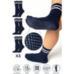Saysez Bambu Kadın Kaydırmaz Taban Silikon Baskı Pilates Yoga Fitness Bale Dans Aktivite Tenis Çorabı 3'lü - 36 - 40 - Lacivert