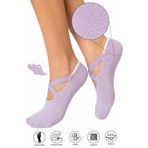 SAYSEZ Bambu Kadın Kaydırmaz Taban Silikon Baskı Pilates Yoga Fitness Dans Aktivite Babet Çorabı Lila