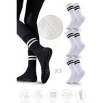 Saysez Bambu Kadın Kaydırmaz Taban Silikon Baskı Pilates Yoga Fitness Dans Aktivite Tenis Çorabı 3'lü Paket - 36 - 40 - Beyaz
