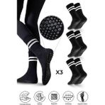Saysez Bambu Kadın Kaydırmaz Taban Silikon Baskı Pilates Yoga Fitness Dans Aktivite Tenis Çorabı 3'lü Paket - 36 - 40 - Siyah