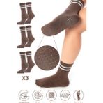 Saysez Bambu Kadın Kaydırmaz Taban Silikon Baskı Pilates Yoga Fitness Dans Aktivite Tenis Çorabı 3'lü Paket - Kahverengi - 36 - 40