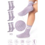 Saysez Bambu Kadın Kaydırmaz Taban Silikon Baskı Pilates Yoga Fitness Dans Aktivite Tenis Çorabı 3'lü Paket - Lila - 36 - 40