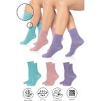 Saysez Bambu Kadın Lastiksiz Soket Dikişsiz Premium Çorap 3'lü Paket / Iz Bırakmaz / Sıkmayan Çorap - 36 - 40 - Yeşil - Mor - Pembe