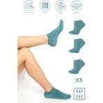 Saysez Bambu Kadın Patik Düz Çorap Dikişsiz Premium 3'lü Paket - Su Yeşili - 36 - 40