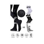 Saysez Bambu Kadın Siyah-beyaz-gri Kaydırmaz Taban Silikon Baskı Pilates Yoga Fitness Bale Dans Aktivite Tenis Çorabı 3'lü Çok Renkli