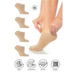 SAYSEZ Bambu Kadın Sneaker Bej Çorap Dikişsiz Görünmez Bilekte Spor Çorap Premium 4'lü Paket